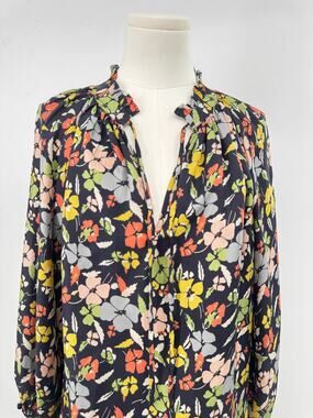 The Great Black Silk Floral Blouse Dark Cottagecore Oversized Top Peasant 1 S